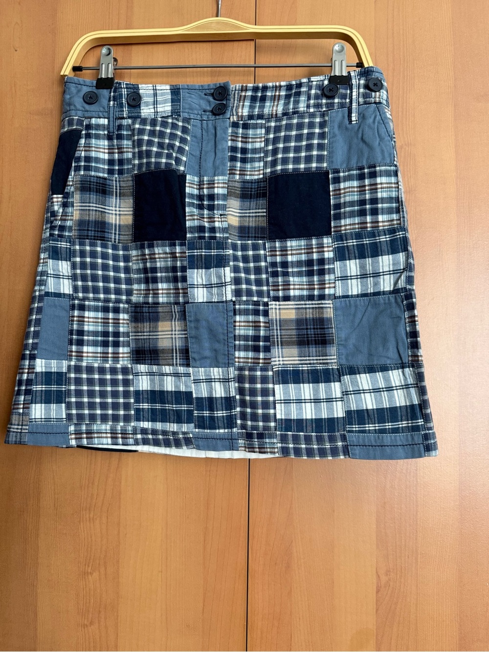 LOFT Blue Patchwork Plaid Mini Skirt
